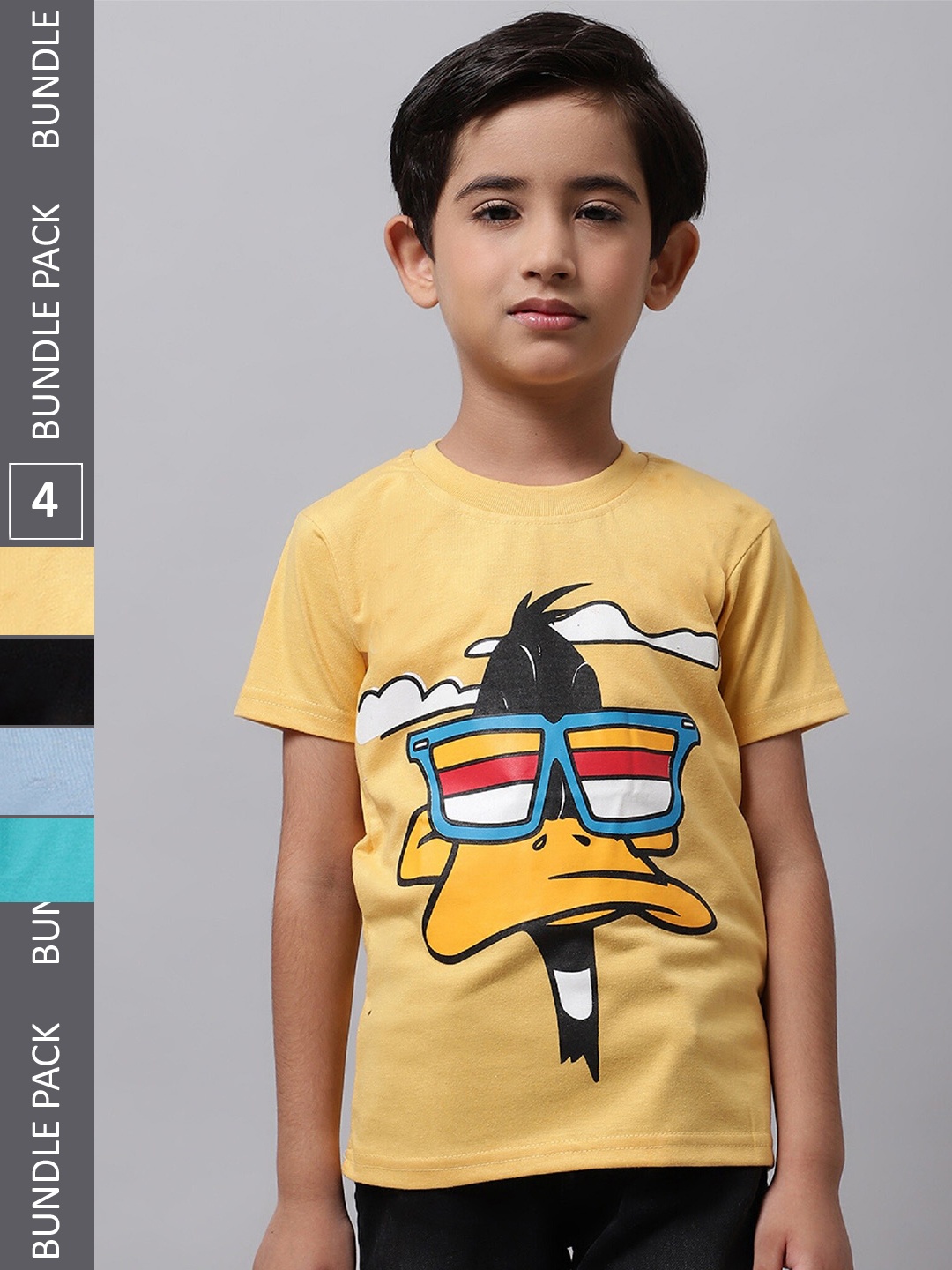 

BAESD Boys Pack Of 4 Graphic Printed Cotton T-shirt, Yellow