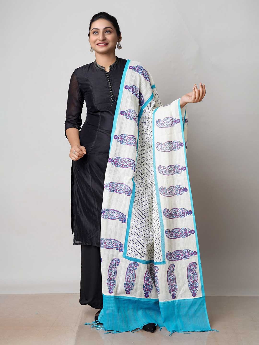 

Unnati Silks Ethnic Motifs Printed Pure Cotton Block Print Dupatta, Cream