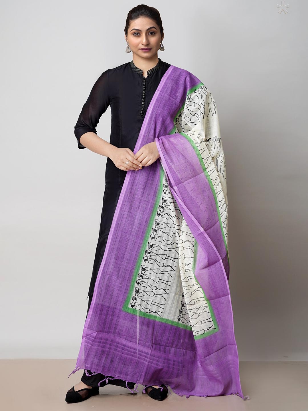 

Unnati Silks Ethnic Motifs Printed Pure Cotton Block Print Dupatta, Cream