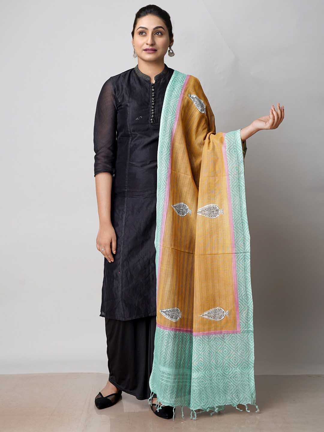 

Unnati Silks Ethnic Motifs Block Print Pure Cotton Dupatta, Brown