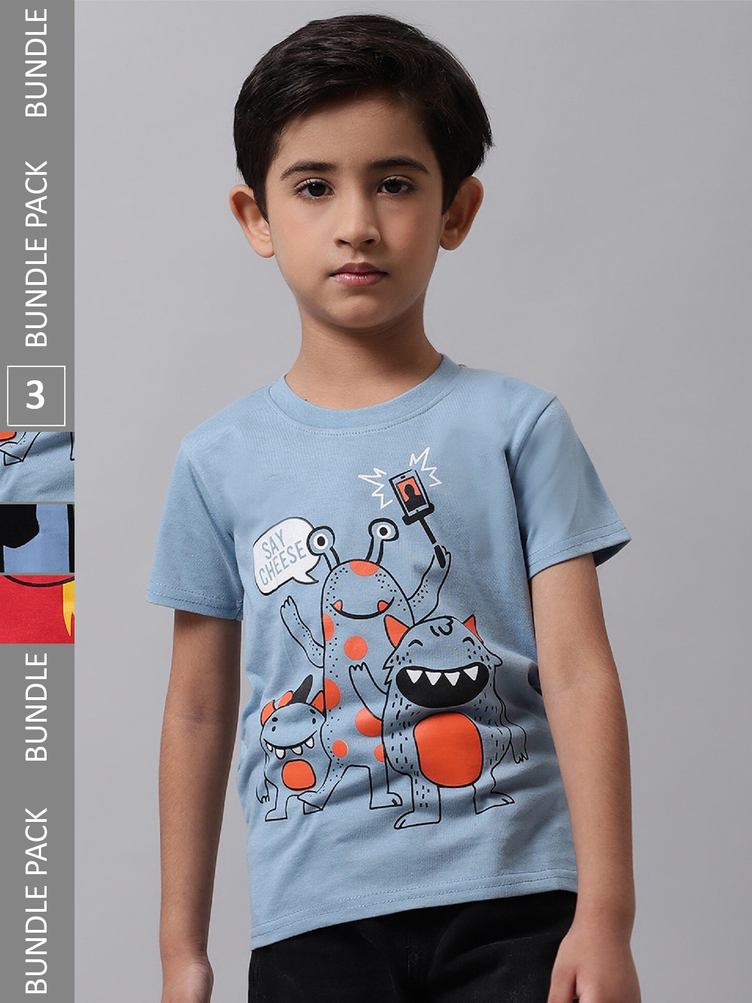 

BAESD Boys Pack of 3 Graphic Printed Cotton T-shirts, Blue