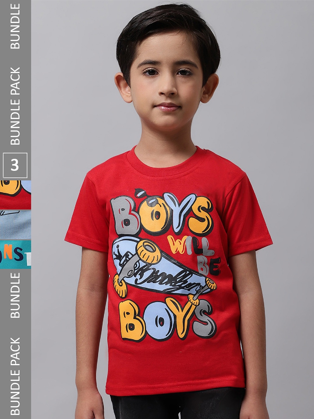 

BAESD Boys Pack of 3 Printed Cotton T-shirts, Red