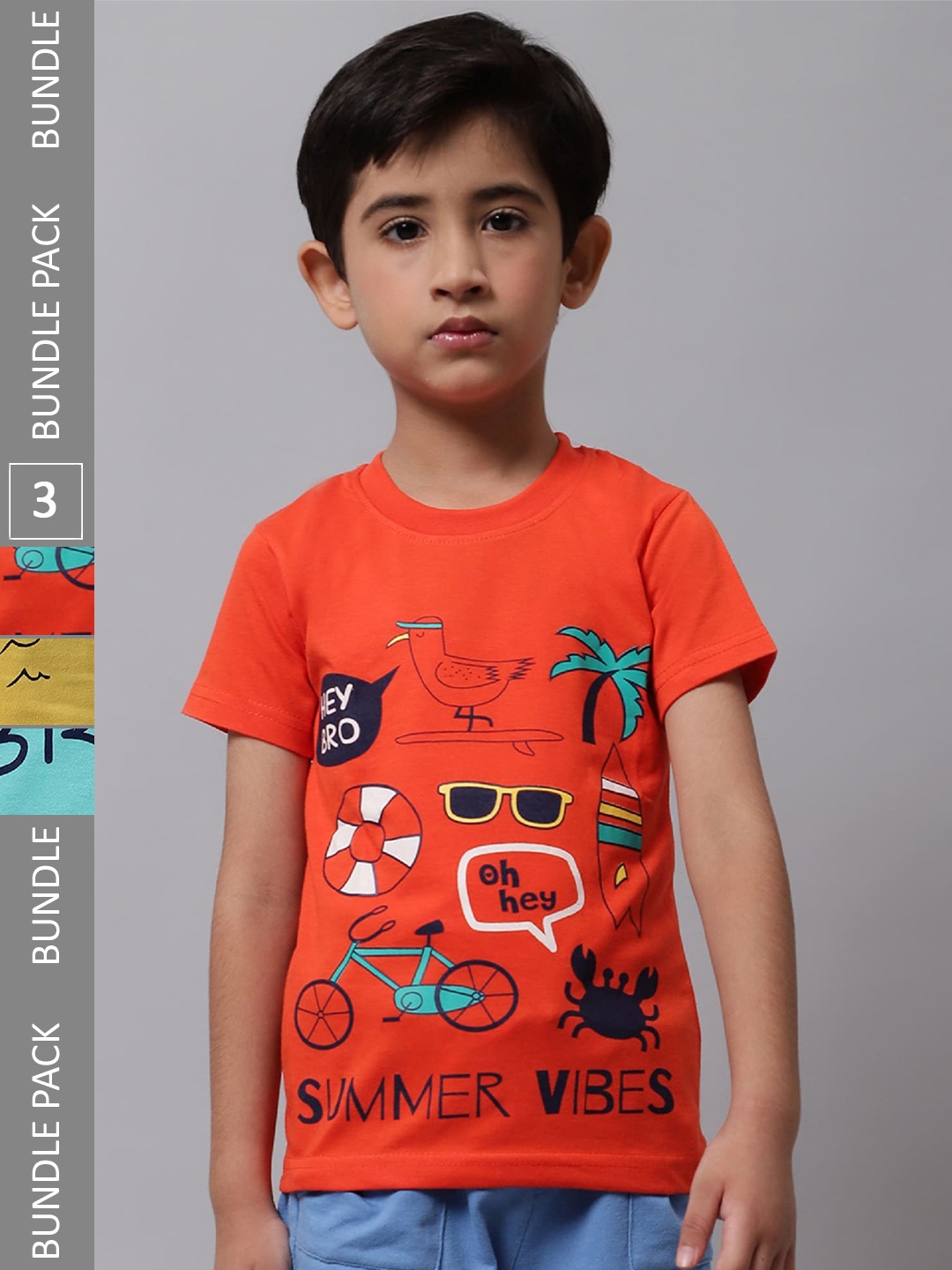 

BAESD Boys Pack of 3 Graphic Printed Cotton T-shirts, Orange