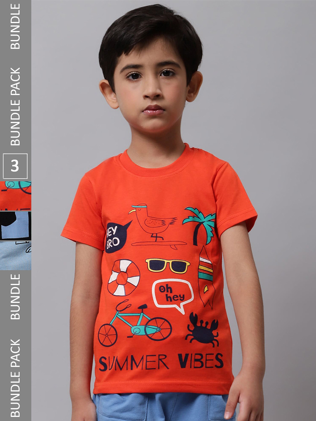

BAESD Boys Pack Of 3 Graphic Printed Cotton T-Shirts, Orange