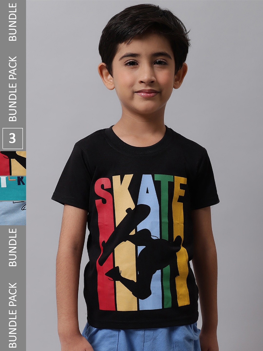

BAESD Boys Pack Of 3 Graphic Printed Cotton T-Shirts, Black