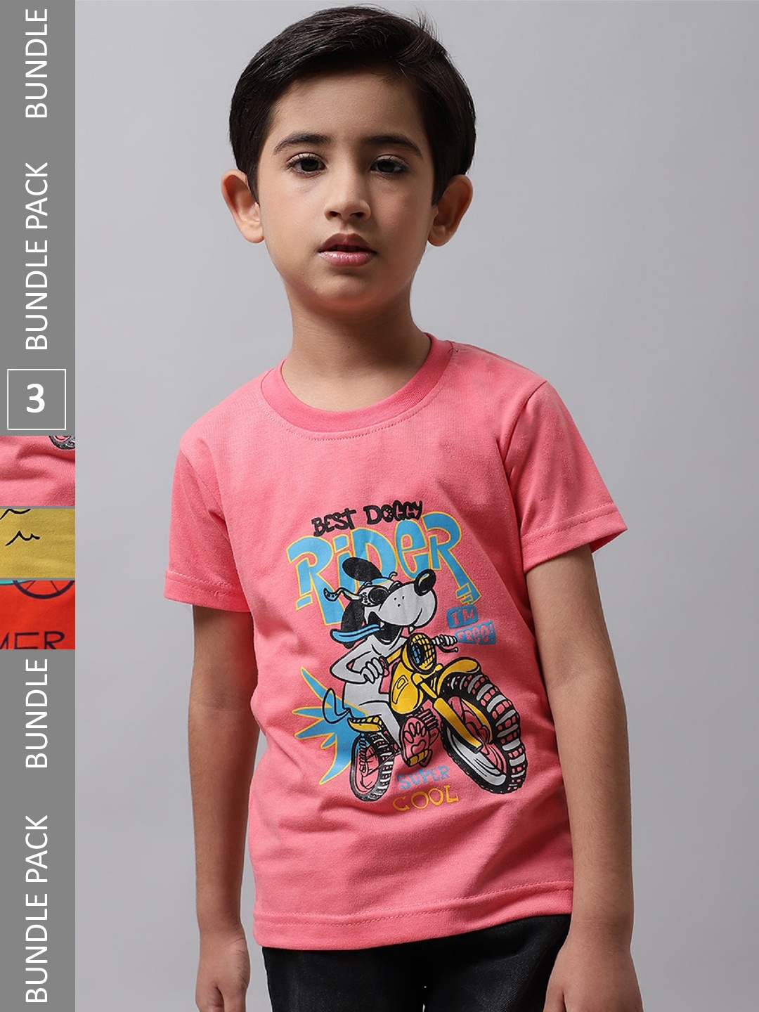 

BAESD Boys Pack Of 3 Graphic Printed Cotton T-Shirts, Pink