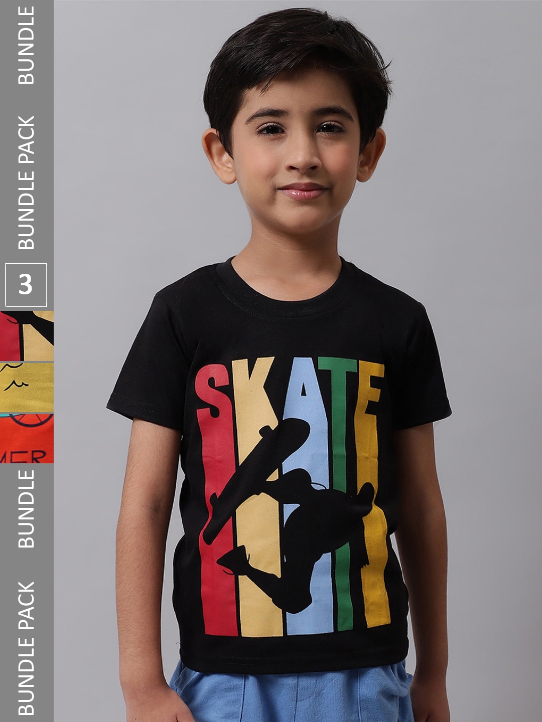 

BAESD Boys Pack Of 3 Graphic Printed Cotton T-Shirts, Black