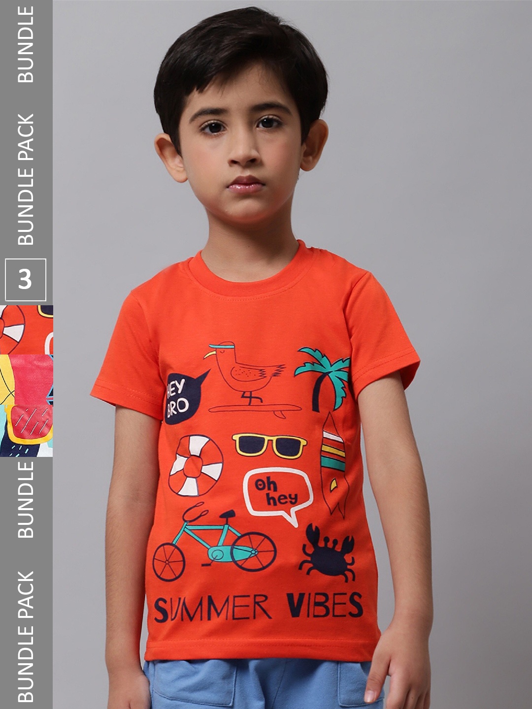 

BAESD Boys Pack Of 3 Conversational Printed Cotton T-shirt, Orange