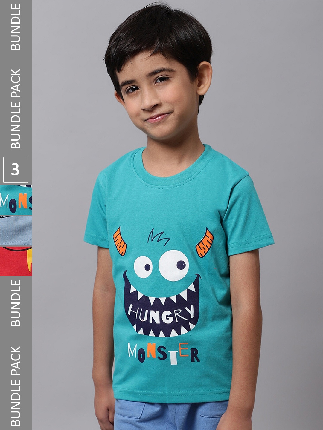 

BAESD Boys Pack Of 3 Conversational Printed Cotton T-shirt, Blue