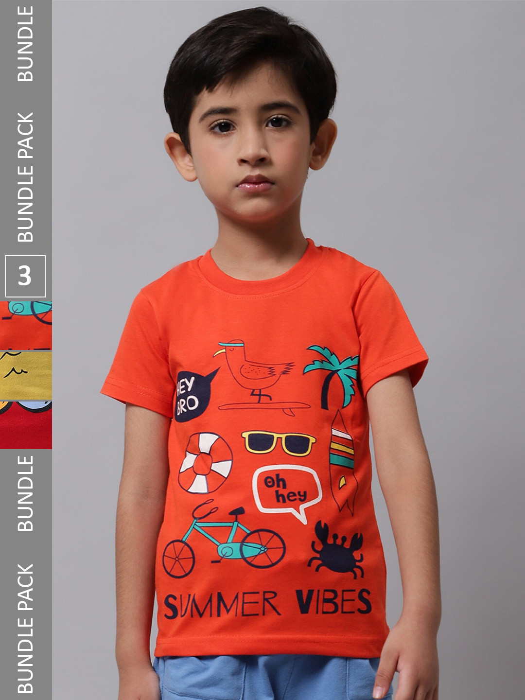 

BAESD Boys Pack Of 3 Conversational Printed Cotton T-shirt, Orange