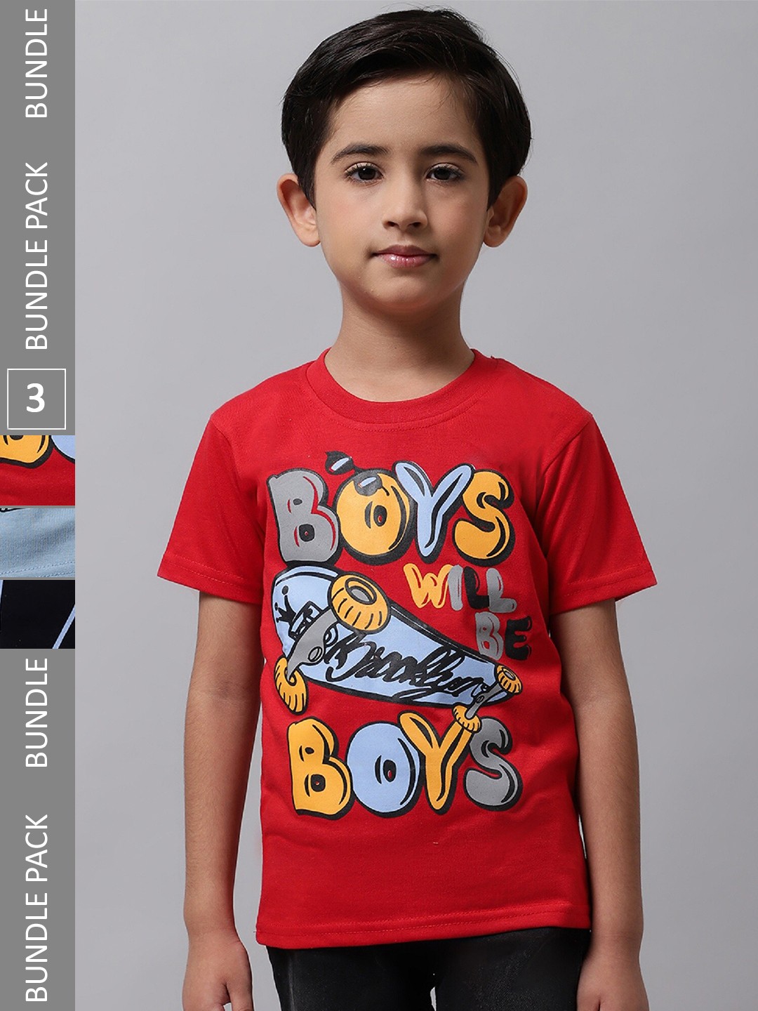 

BAESD Boys Pack Of 3 Graphic Printed Cotton T-shirt, Red