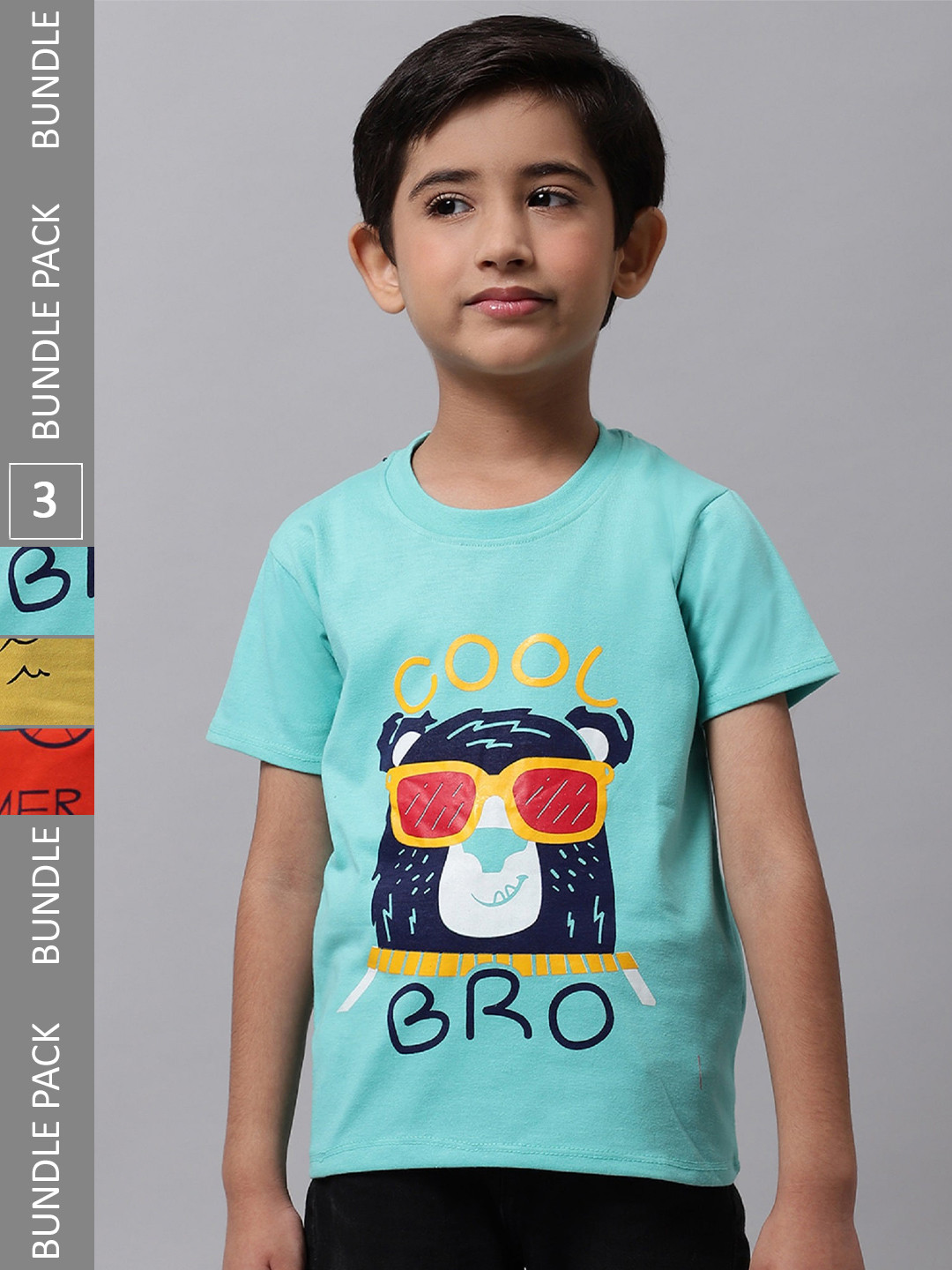 

BAESD Boys Pack Of 3 Conversational Printed Cotton T-shirt, Blue