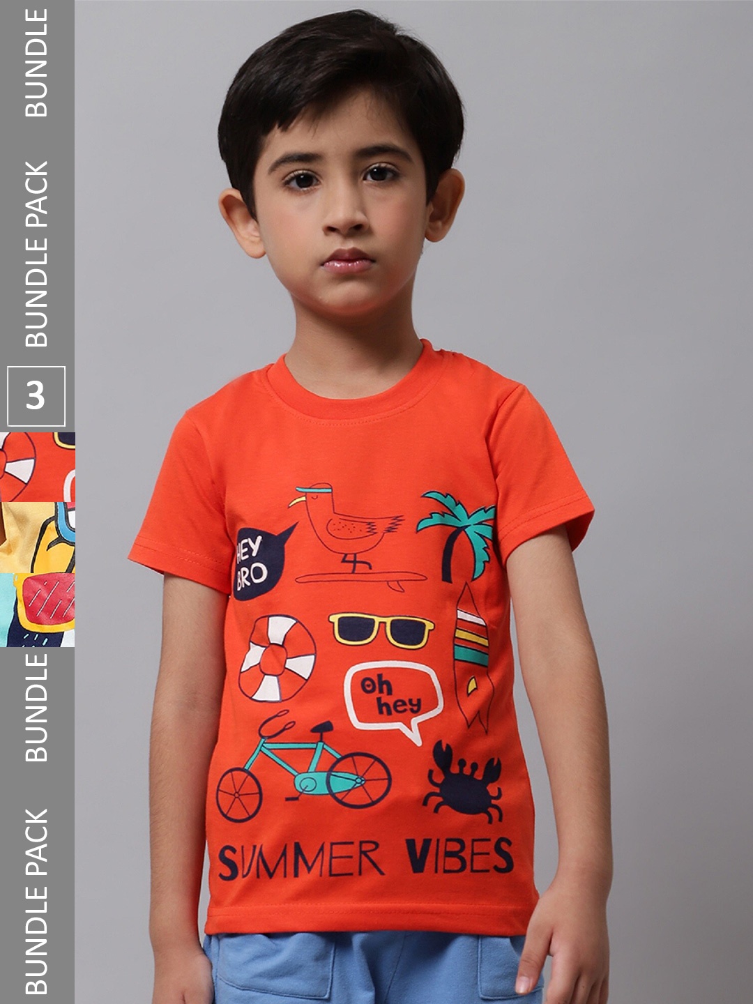 

BAESD Boys Pack Of 3 Conversational Printed Cotton T-shirt, Orange