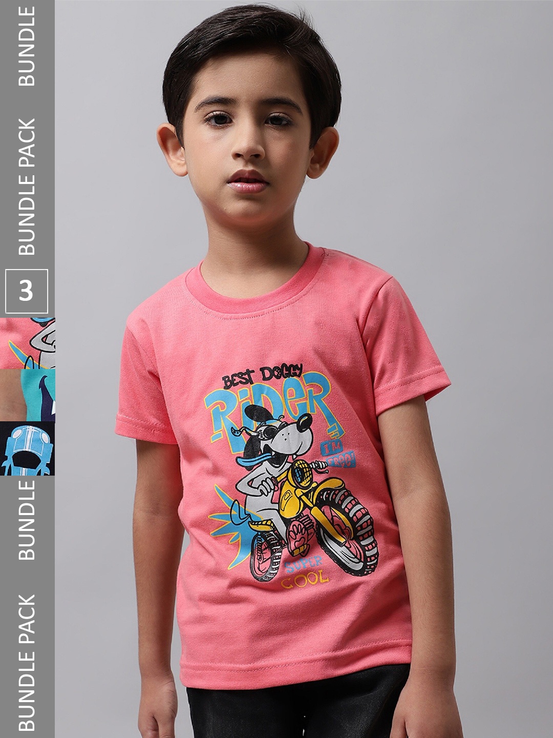 

BAESD Pack Of 3 Graphic Printed Cotton Regular T-shirt, Pink