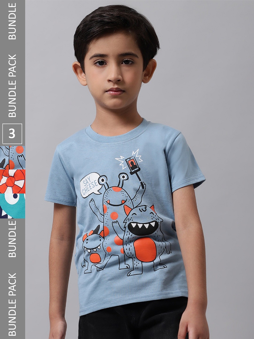 

BAESD Pack Of 3 Graphic Printed Cotton Regular T-shirt, Blue