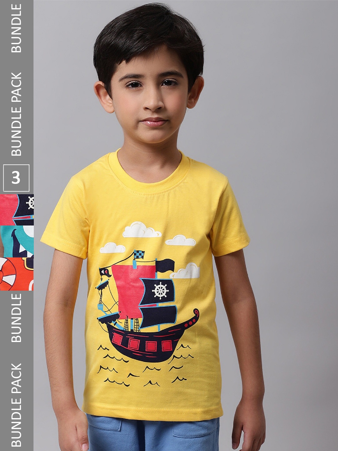

BAESD Pack Of 3 Graphic Printed Cotton Regular T-shirt, Yellow
