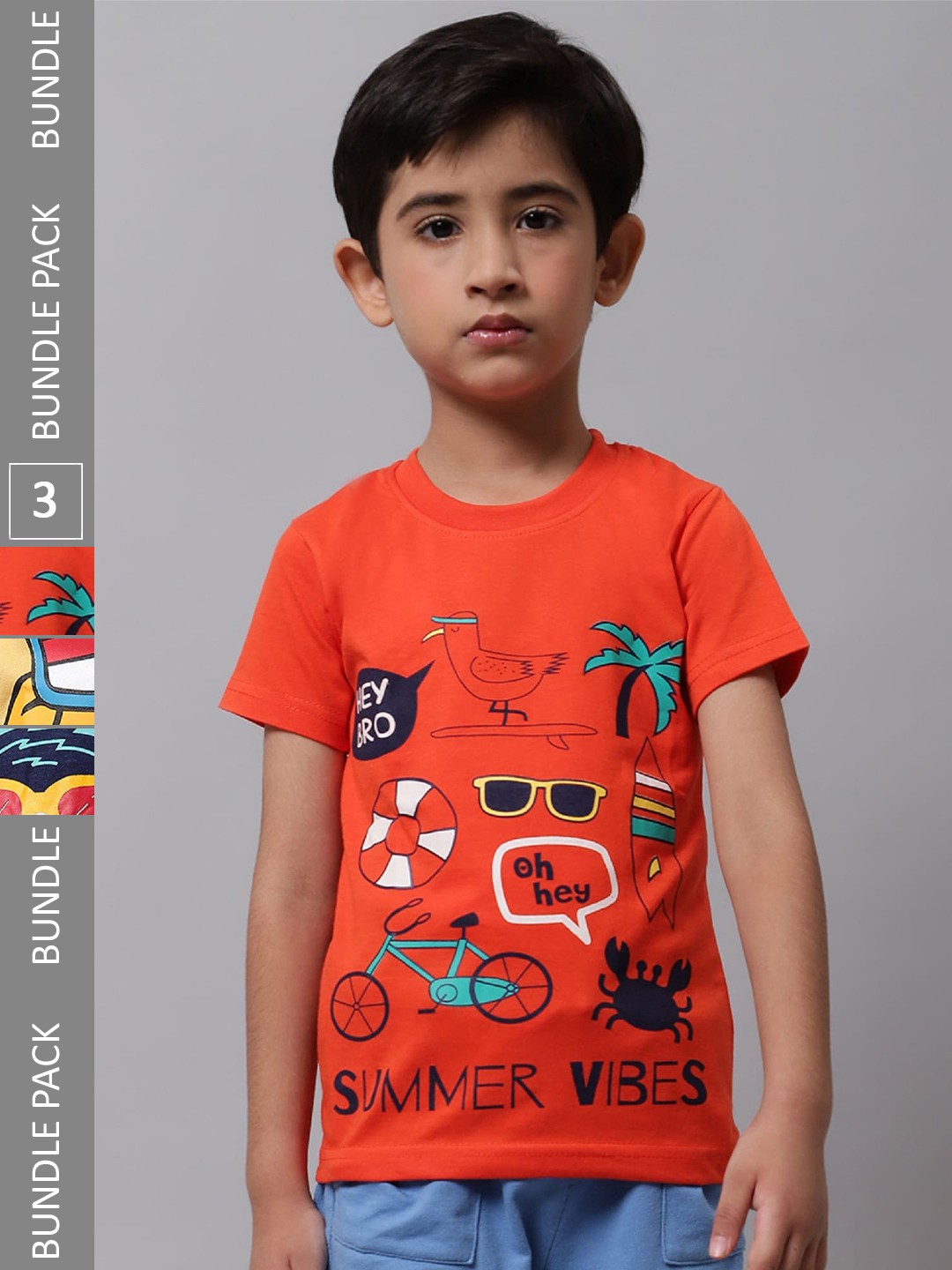 

BAESD Boys Pack Of 3 Graphic Printed Cotton T-shirts, Orange