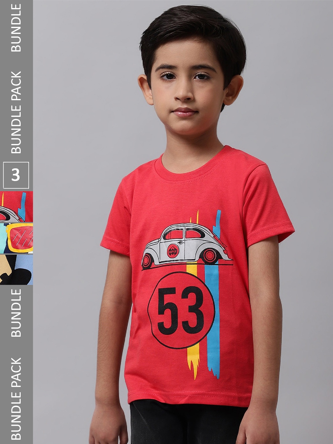 

BAESD Boys Pack Of 3 Graphic Printed Cotton T-shirts, Red