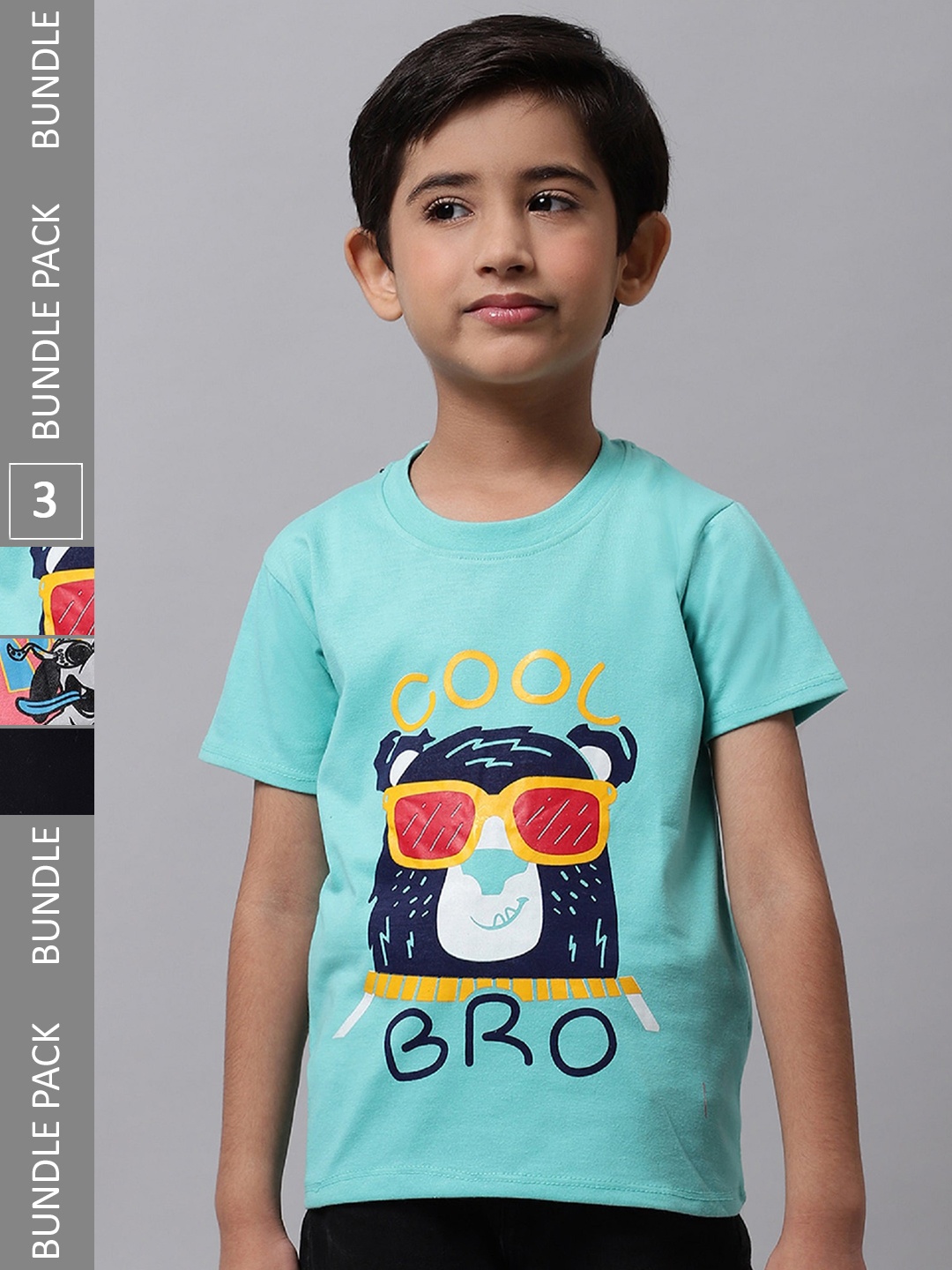 

BAESD Boys Pack Of 3 Graphic Printed Cotton Regular T-shirt, Sea green