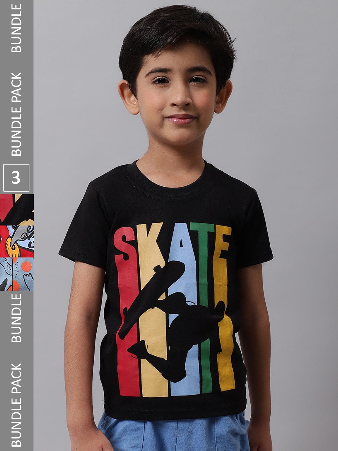 

BAESD Boys Pack Of 3 Graphic Printed Cotton Regular T-shirt, Black