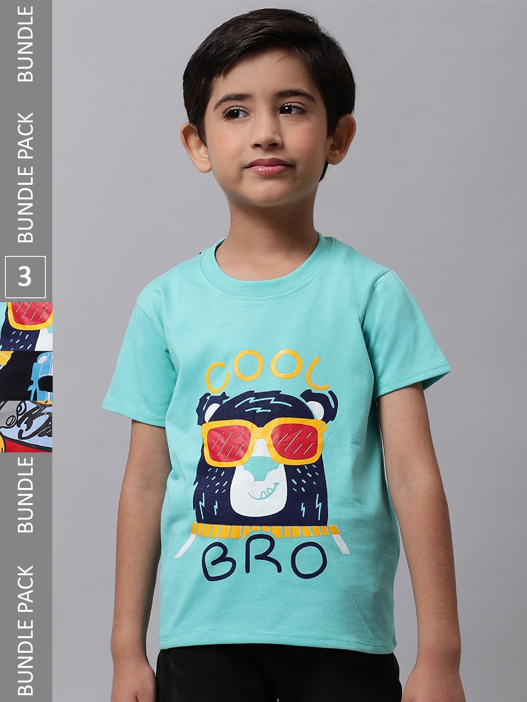 

BAESD Boys Pack Of 3 Graphic Printed Cotton Regular T-shirt, Sea green