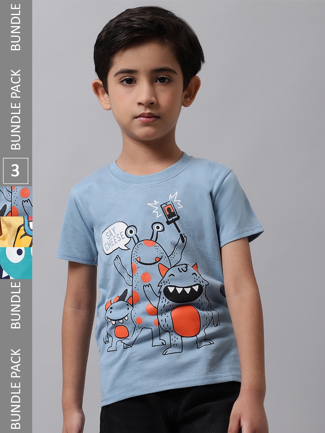 

BAESD Boys Pack Of 3 Graphic Printed Cotton Regular T-shirt, Blue