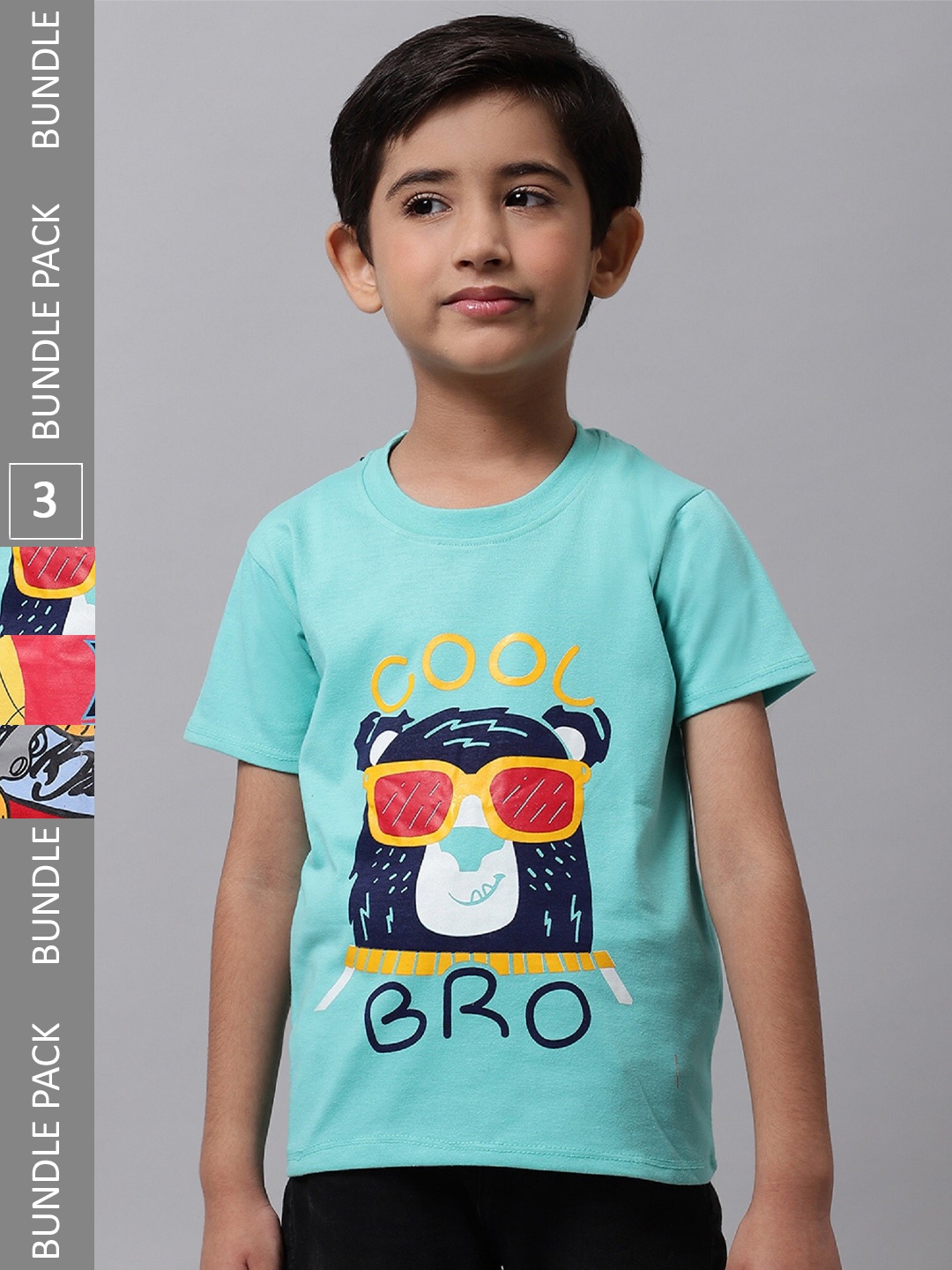 

BAESD Pack Of 3 Graphic Printed Cotton Regular T-shirt, Sea green