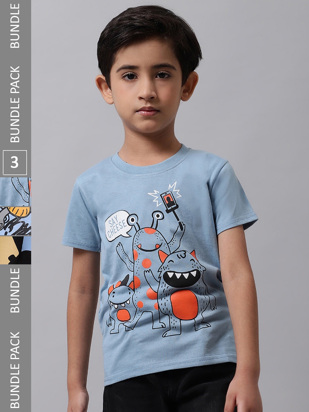 

BAESD Boys Pack Of 3 Graphic Printed Cotton Regular T-shirt, Blue