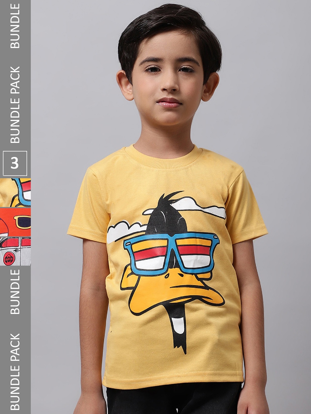 

BAESD Boys Pack Of 3 Graphic Printed Cotton Regular T-shirt, Yellow