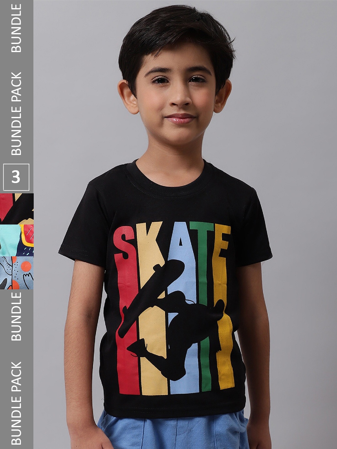

BAESD Boys Pack Of 3 Graphic Printed Cotton Regular T-shirt, Black