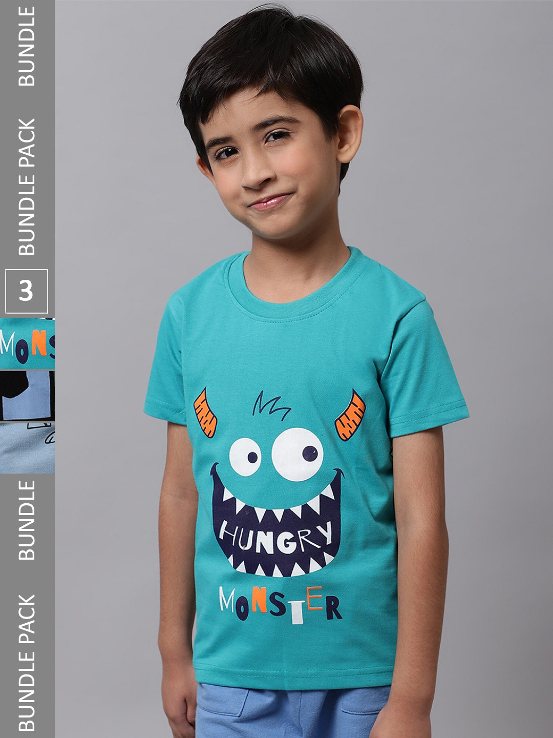 

BAESD Boys Pack Of 3 Graphic Printed Cotton Regular T-shirt, Turquoise blue