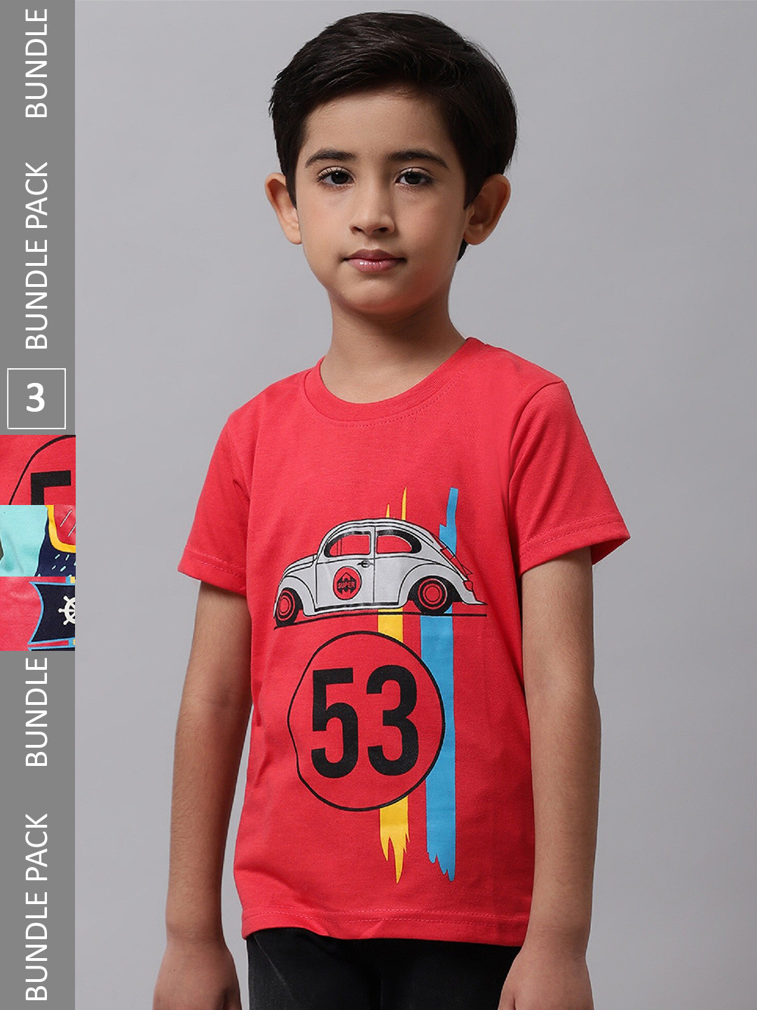 

BAESD Boys Pack Of 3 Graphic Printed Cotton Regular T-shirt, Red