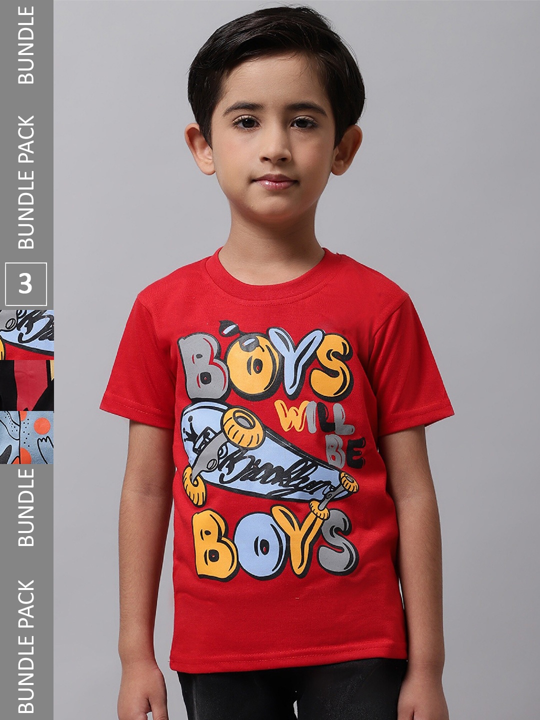 

BAESD Boys Pack Of 3 Graphic Printed Cotton Regular T-shirt, Red