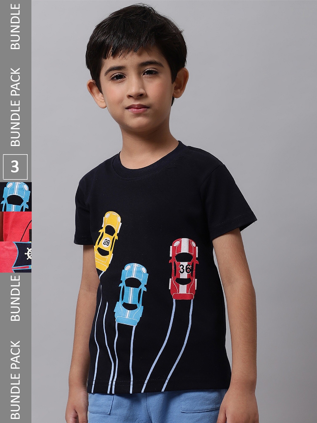 

BAESD Boys Pack Of 3 Graphic Printed Cotton Regular T-shirt, Black