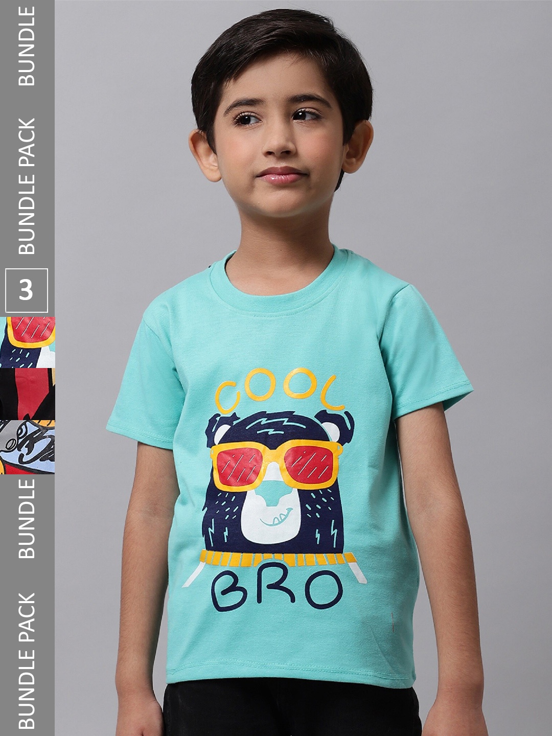 

BAESD Boys Pack Of 3 Graphic Printed Cotton Regular T-shirt, Sea green