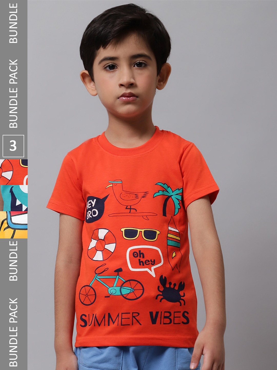 

BAESD Boys Pack Of 3 Graphic Printed Cotton Regular T-shirt, Orange