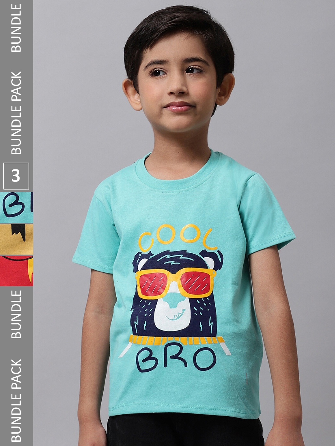 

BAESD Boys Pack Of 3 Printed Cotton T-Shirt, Turquoise blue