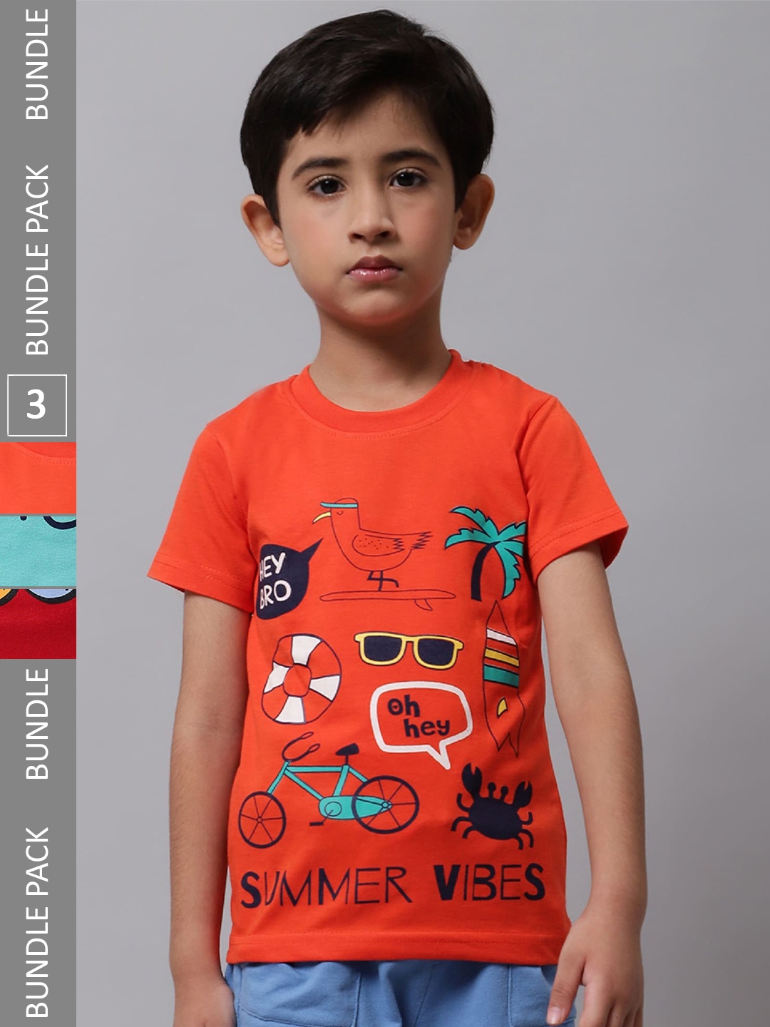 

BAESD Boys Pack Of 3 Printed Cotton T-Shirt, Orange