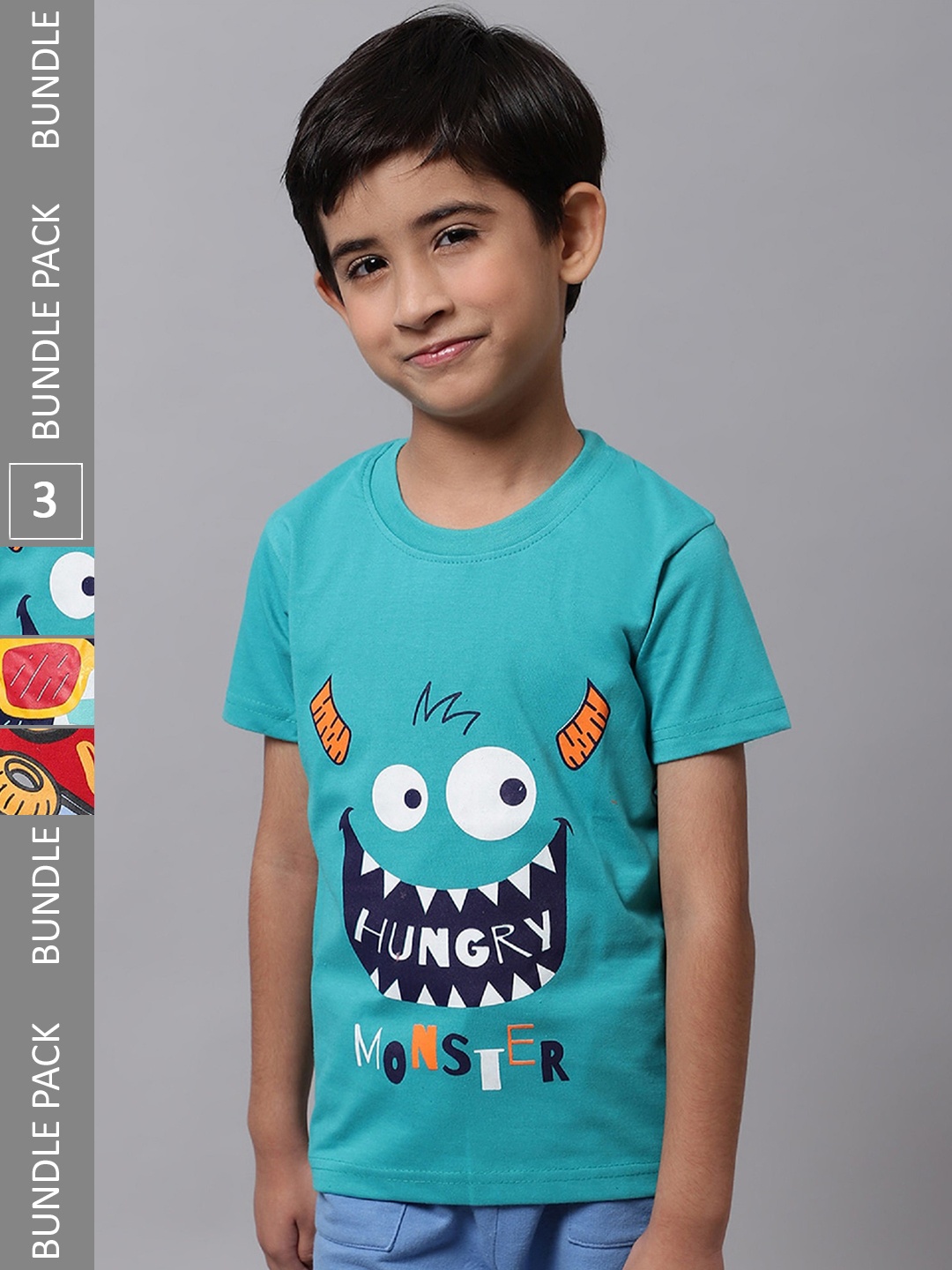 

BAESD Boys Pack Of 3 Printed Cotton T-Shirt, Turquoise blue