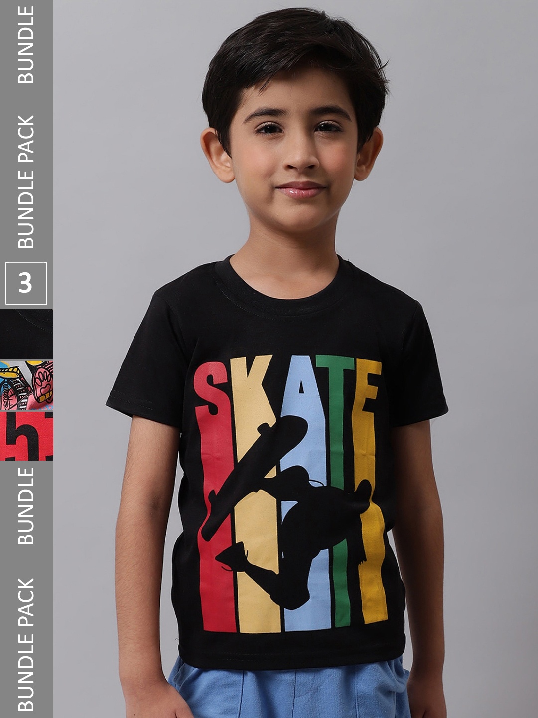 

BAESD Boys Pack Of 3 Printed Cotton T-Shirt, Black