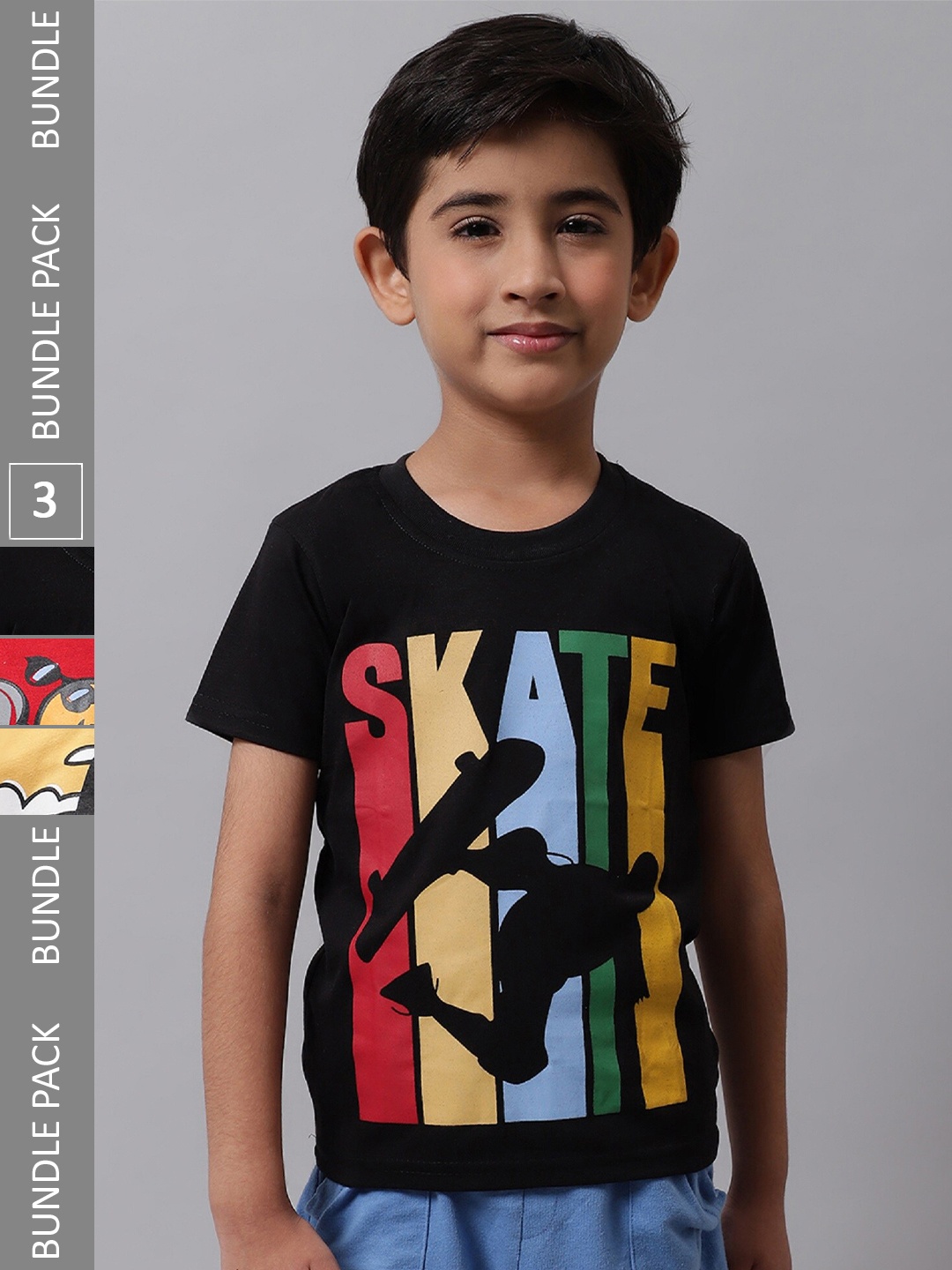

BAESD Boys Pack Of 3 Printed Cotton Regular Fit T-shirts, Black