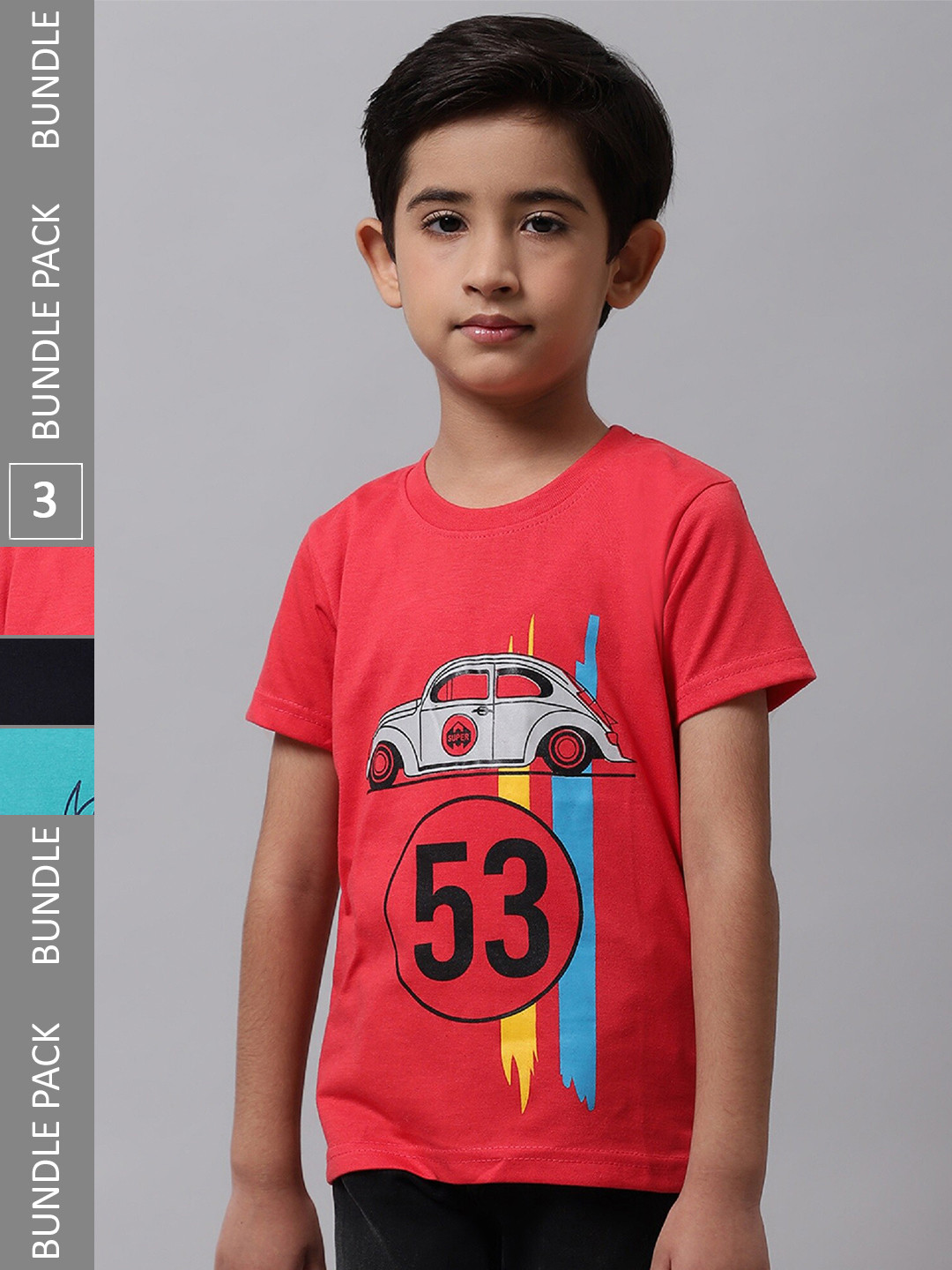

BAESD Boys Pack Of 3 Printed Cotton Regular Fit T-shirts, Red