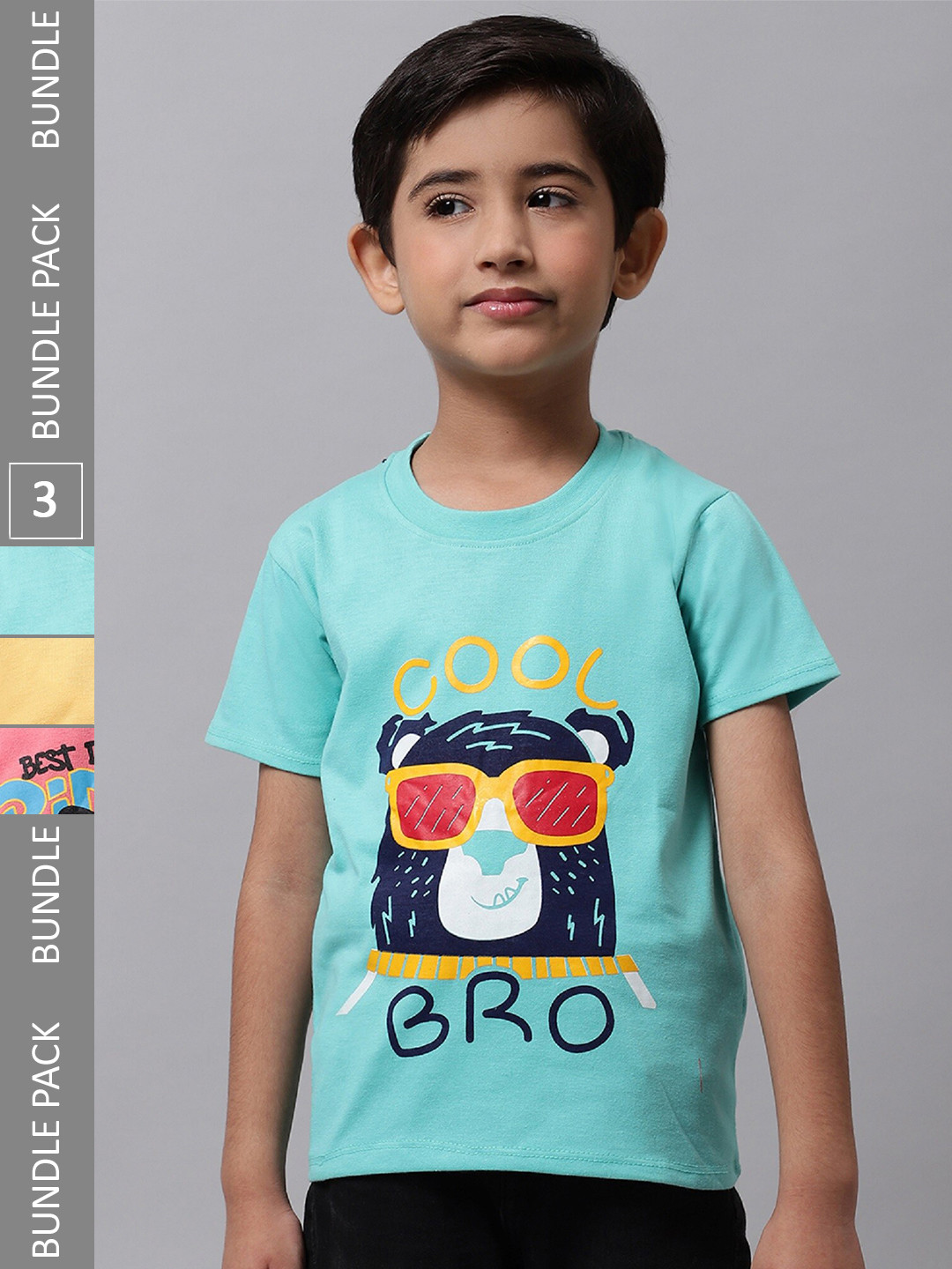 

BAESD Boys Pack Of 3 Printed Cotton Regular Fit T-shirts, Sea green