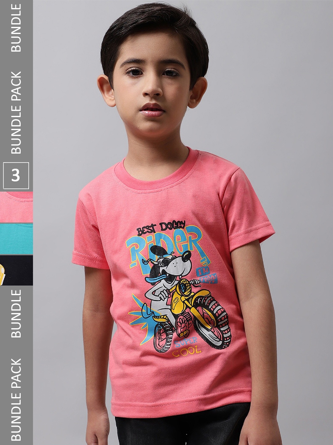 

BAESD Boys Pack Of 3 Printed Cotton Regular Fit T-shirts, Pink