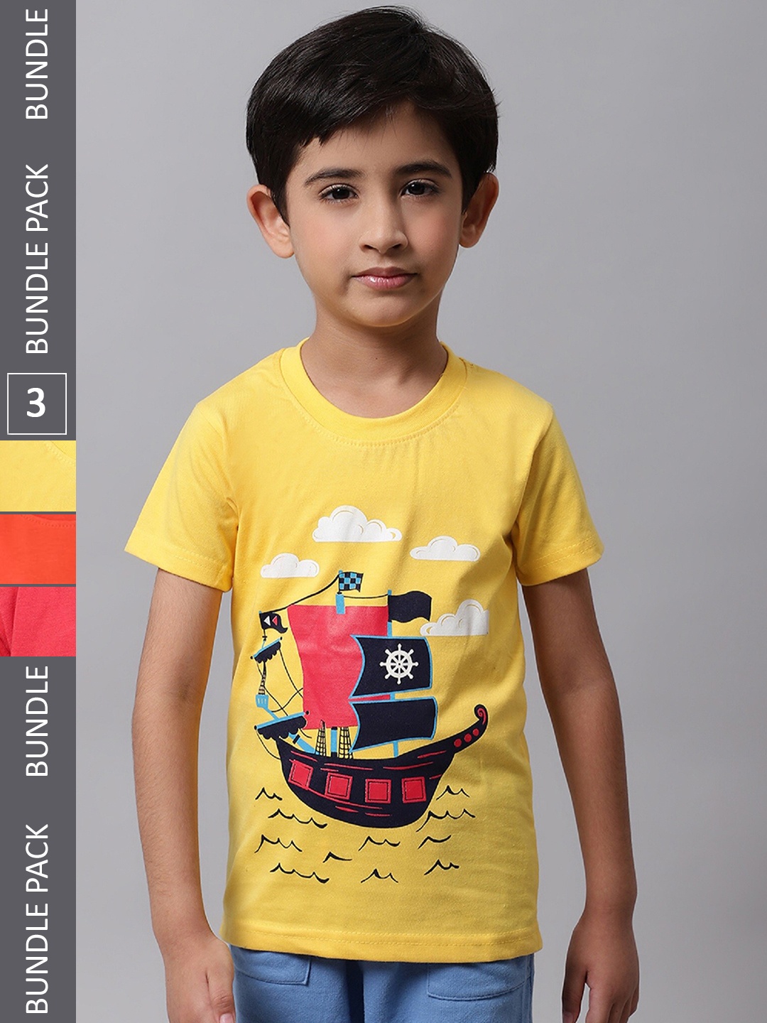 

BAESD Boys Pack Of 3 Printed Cotton T-Shirt, Yellow