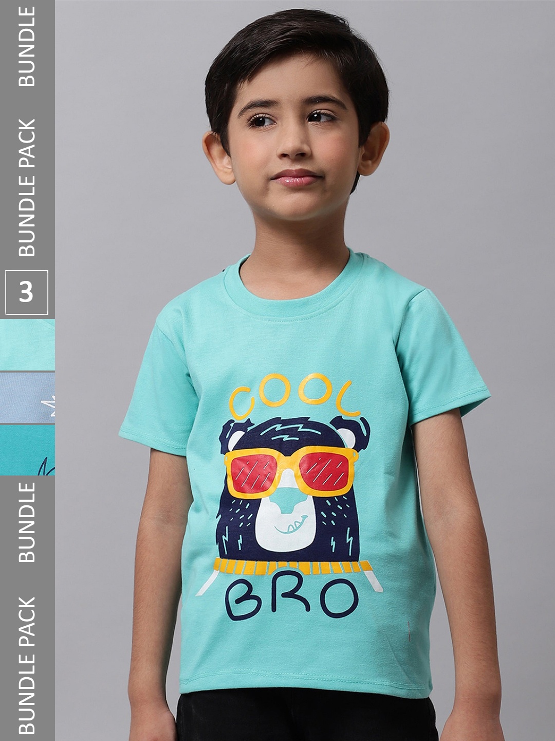 

BAESD Boys Pack Of 3 Printed Cotton Regular Fit T-shirts, Sea green