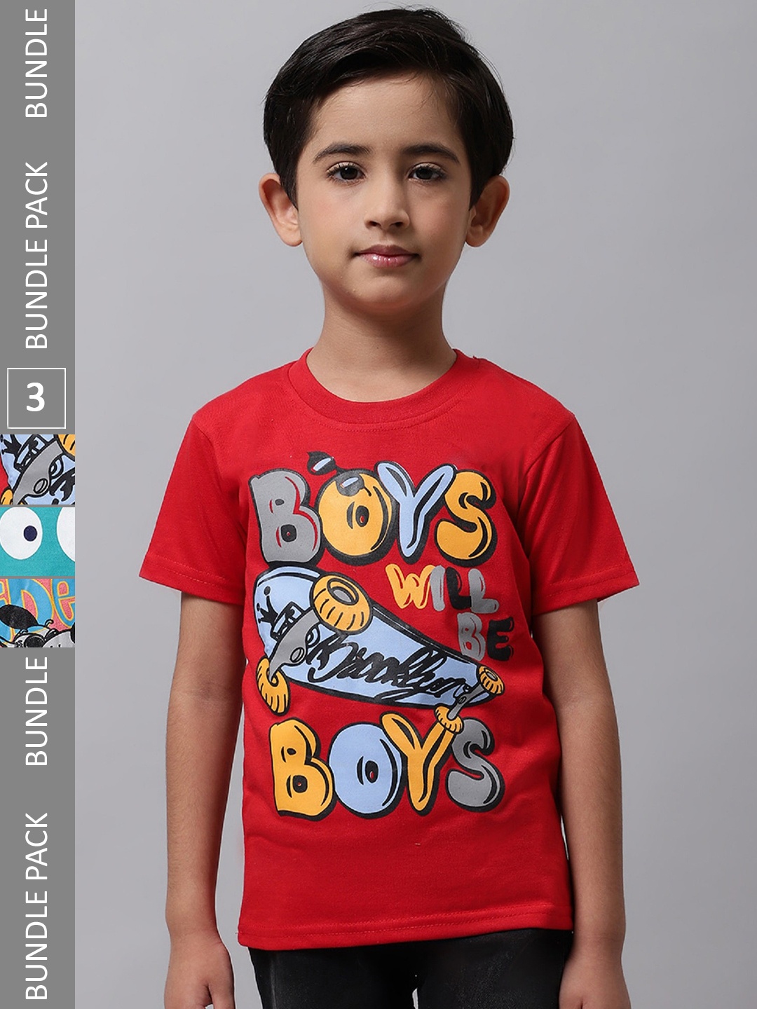 

BAESD Boys Pack Of 3 Printed Cotton Regular Fit T-shirts, Red