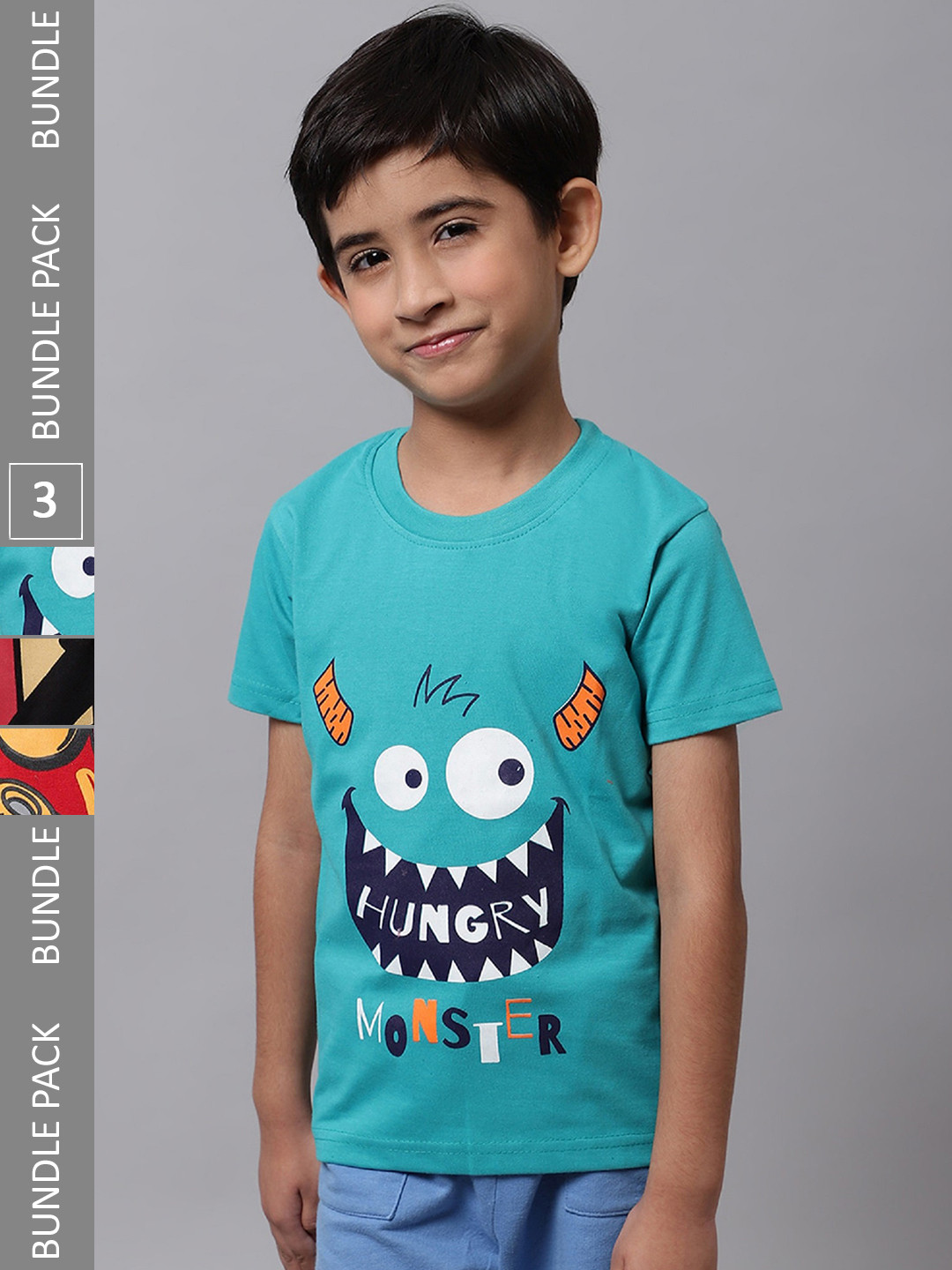 

BAESD Boys Pack Of 3 Printed Cotton Regular Fit T-shirts, Teal