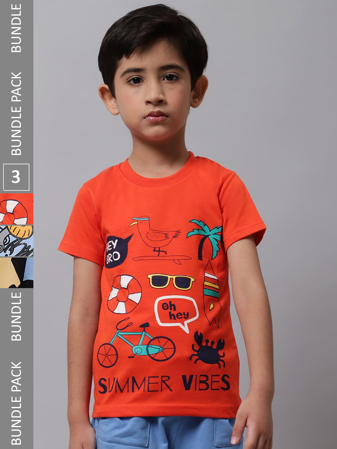 

BAESD Boys Pack Of 3 Printed Cotton Regular Fit T-shirts, Orange