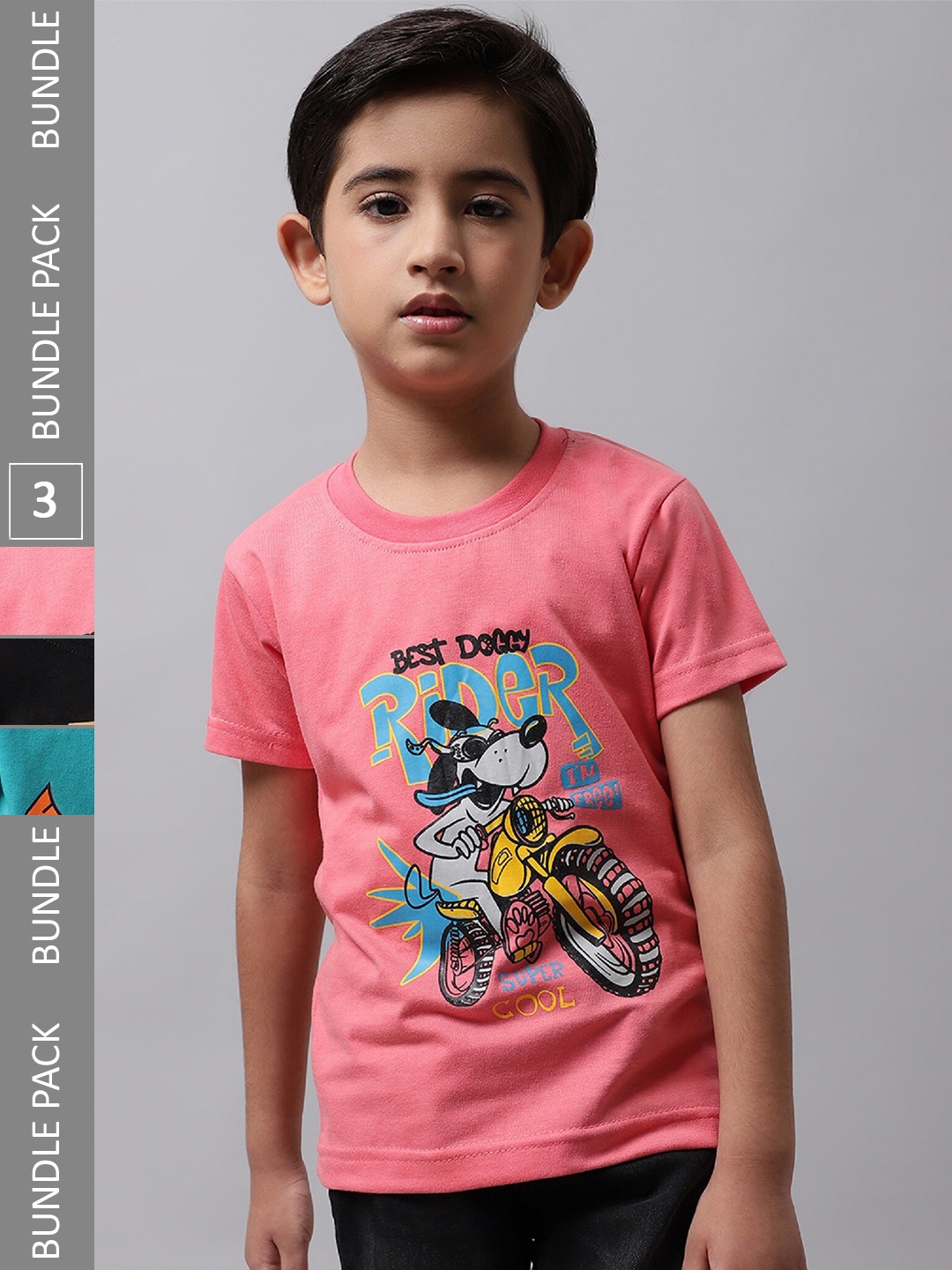 

BAESD Boys Pack Of 3 Printed Cotton Regular Fit T-shirts, Pink